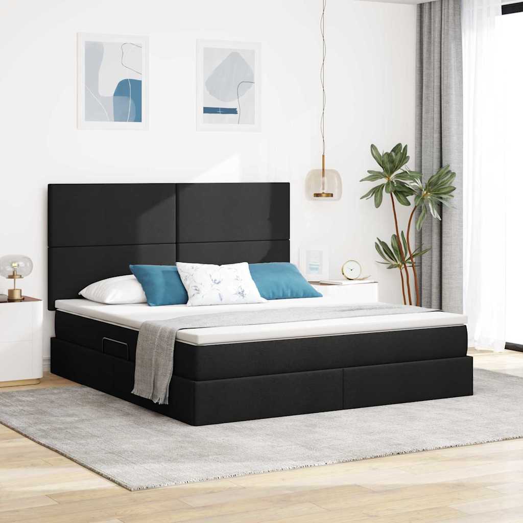 Opbergbed met LED met matras Zwart 180 x 200 cm Polyester – afbeelding 1