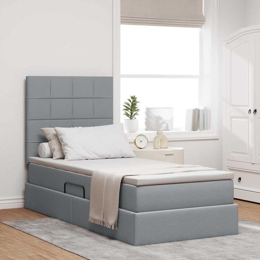 Opbergbed met LED met matras Lichtgrijs 90 x 190 cm Polyester – afbeelding 1