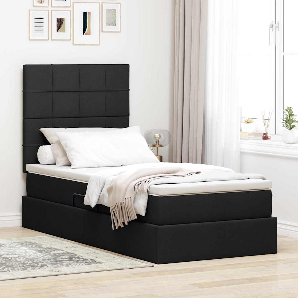 Opbergbed met LED met matras Zwart 90 x 200 cm Polyester – afbeelding 1