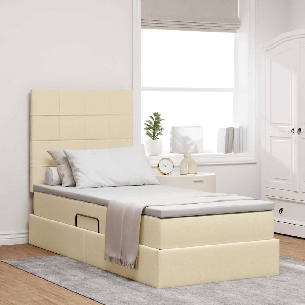 Opbergbed met LED met matras Crème 90 x 200 cm Polyester – afbeelding 1