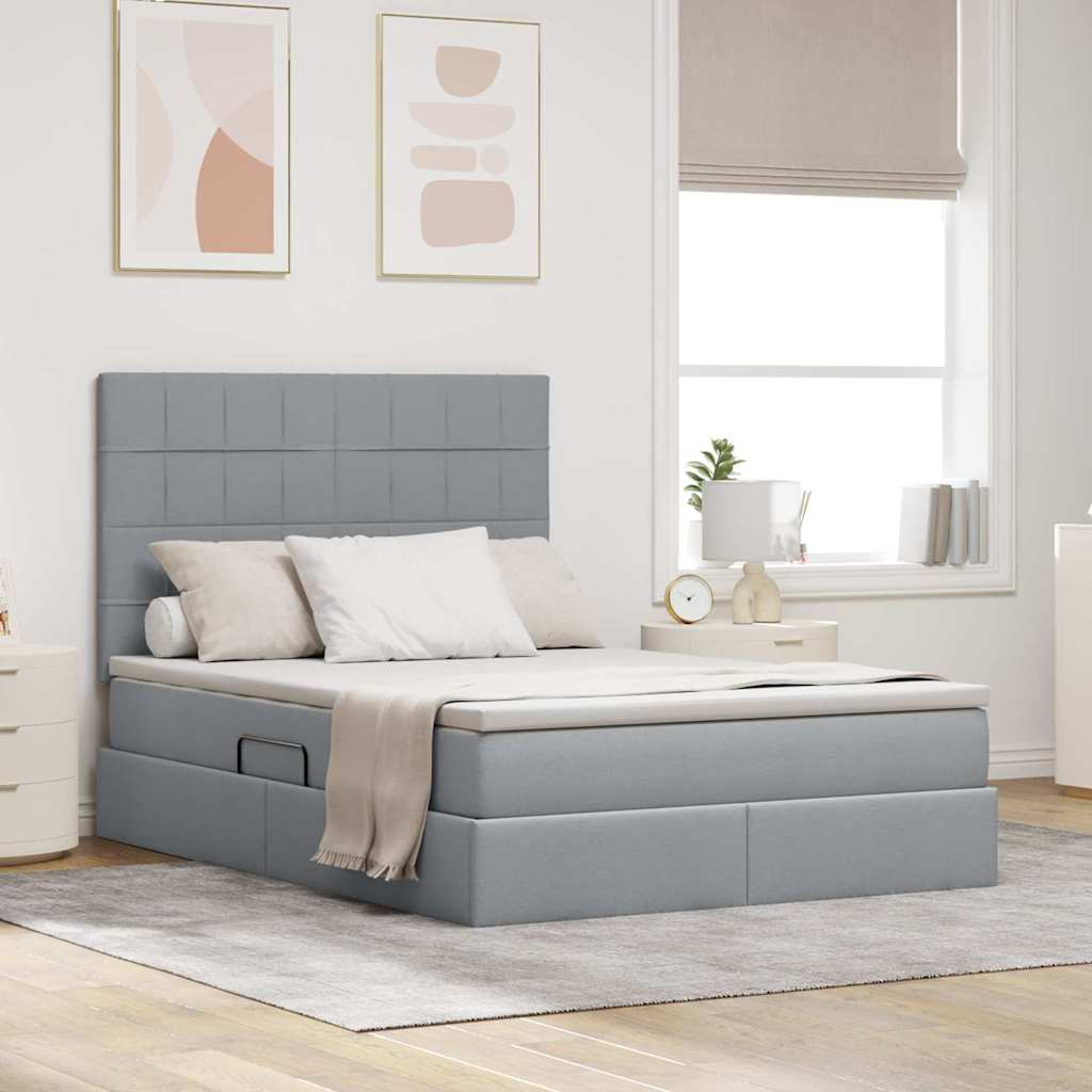 Opbergbed met LED met matras Lichtgrijs 140 x 200 cm Polyester – afbeelding 1