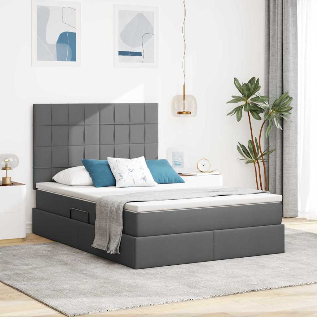 Opbergbed met LED met matras Donkergrijs 140 x 200 cm Polyester – afbeelding 1