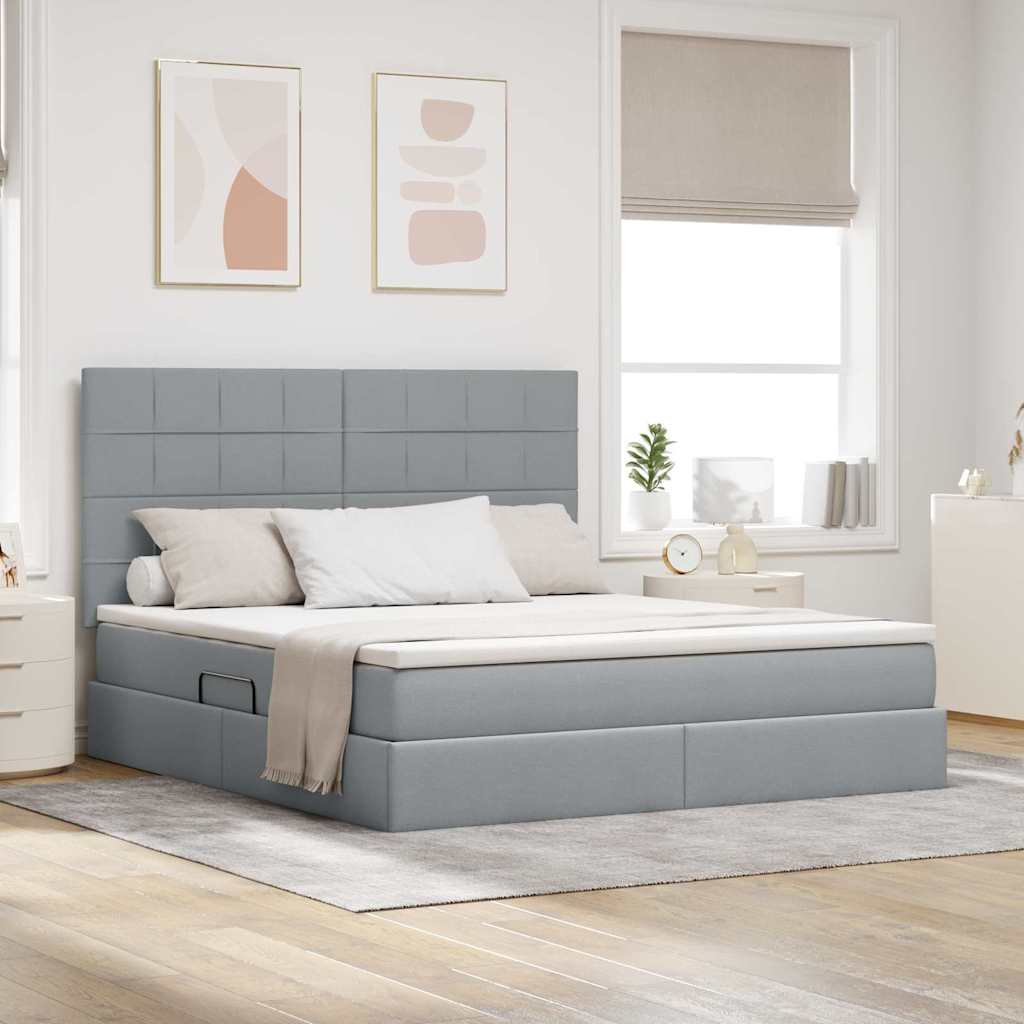 Opbergbed met LED met matras Lichtgrijs 180 x 200 cm Polyester – afbeelding 1