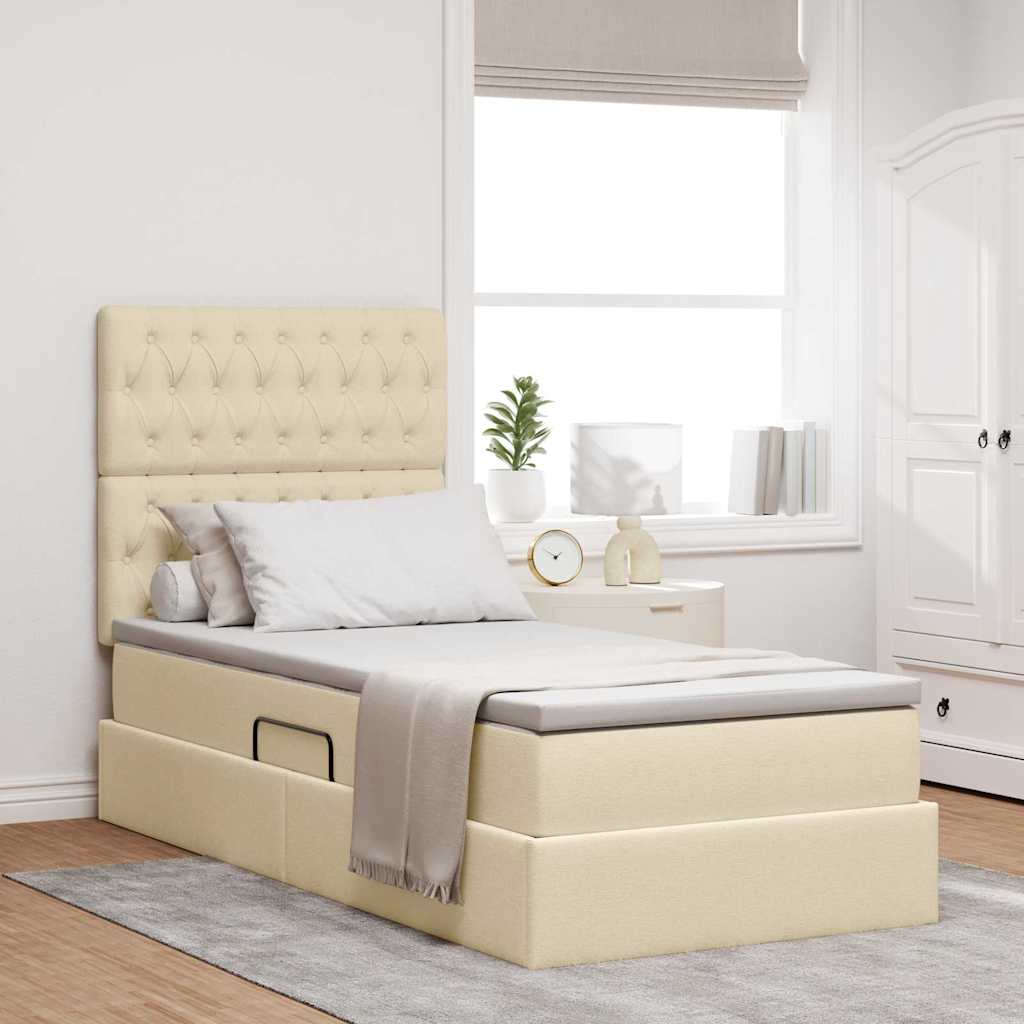 Opbergbed met LED met matras Crème 90 x 190 cm Polyester – afbeelding 1
