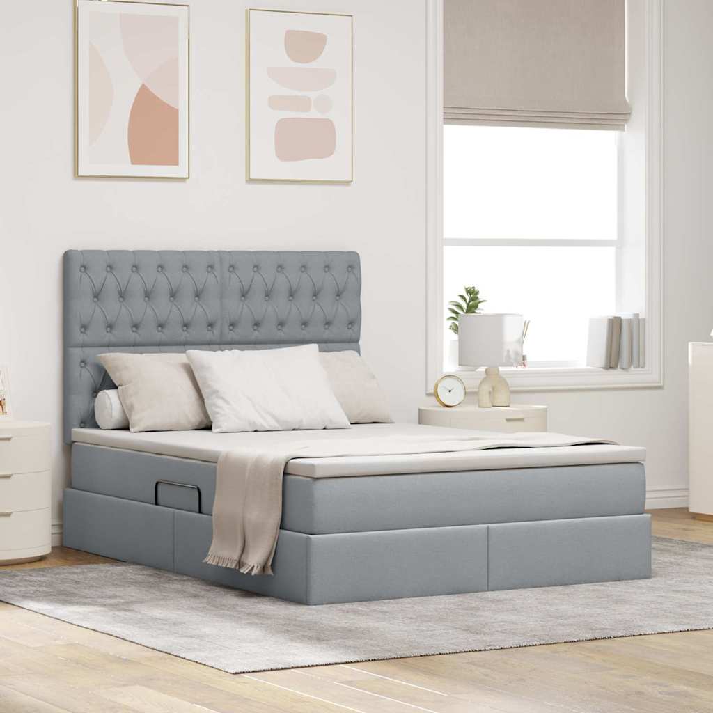Opbergbed met LED met matras Lichtgrijs 140 x 200 cm Polyester – afbeelding 1