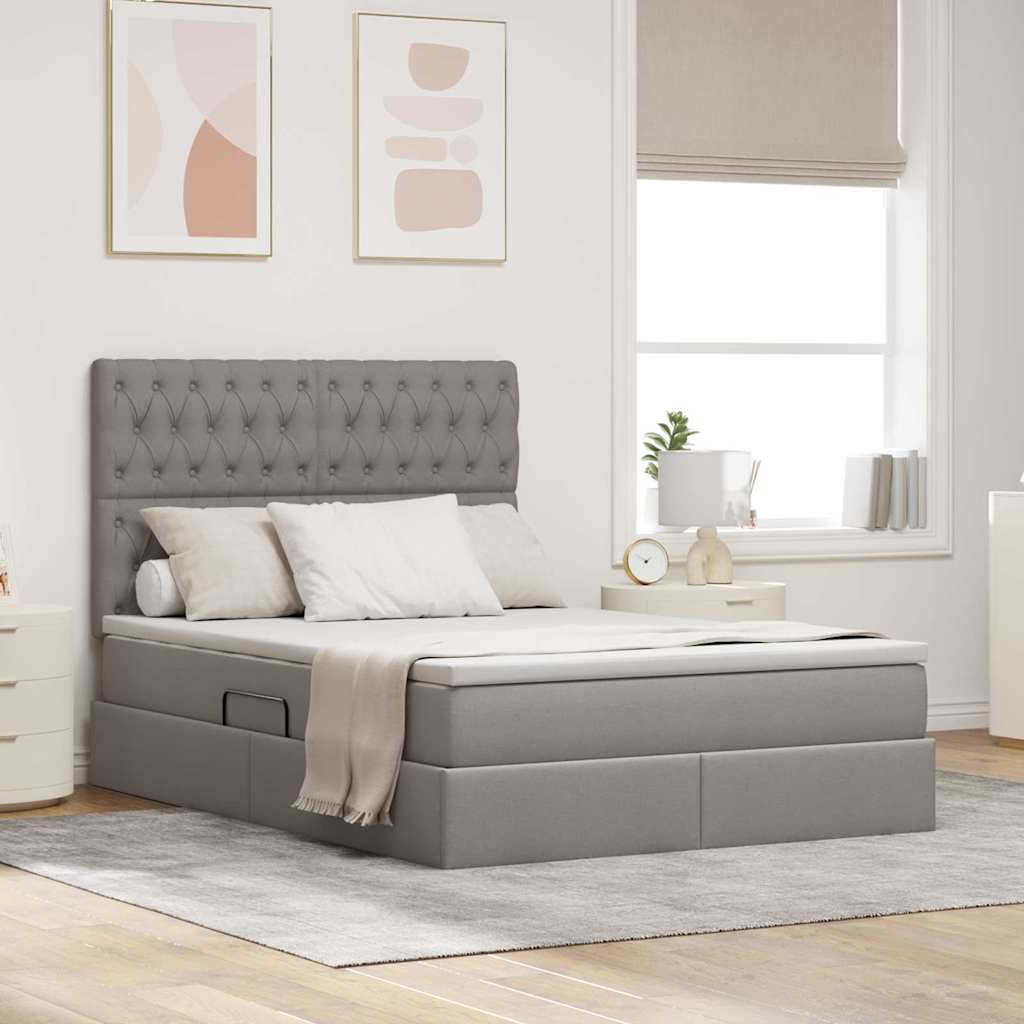 Opbergbed met LED met matras Taupe 140 x 200 cm Polyester – afbeelding 1