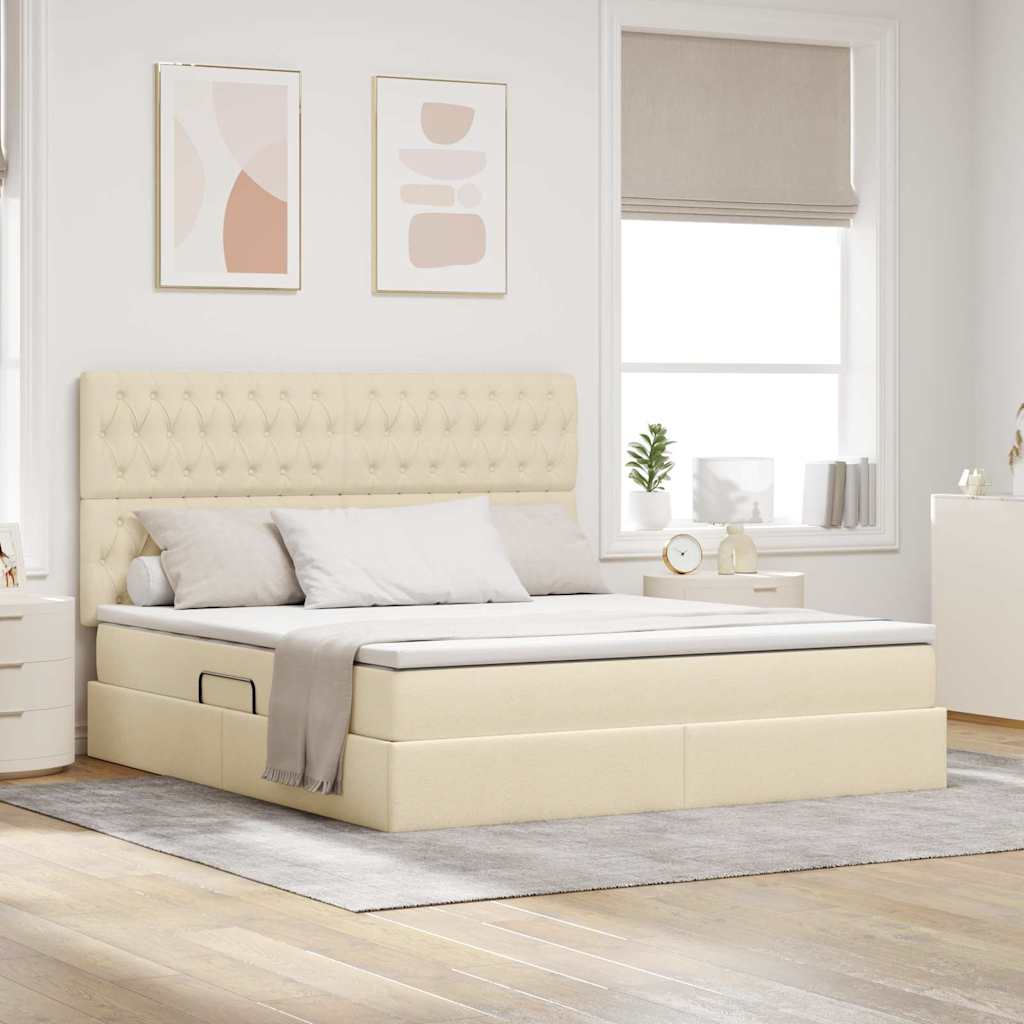 Opbergbed met LED met matras Crème 160 x 200 cm Polyester – afbeelding 1