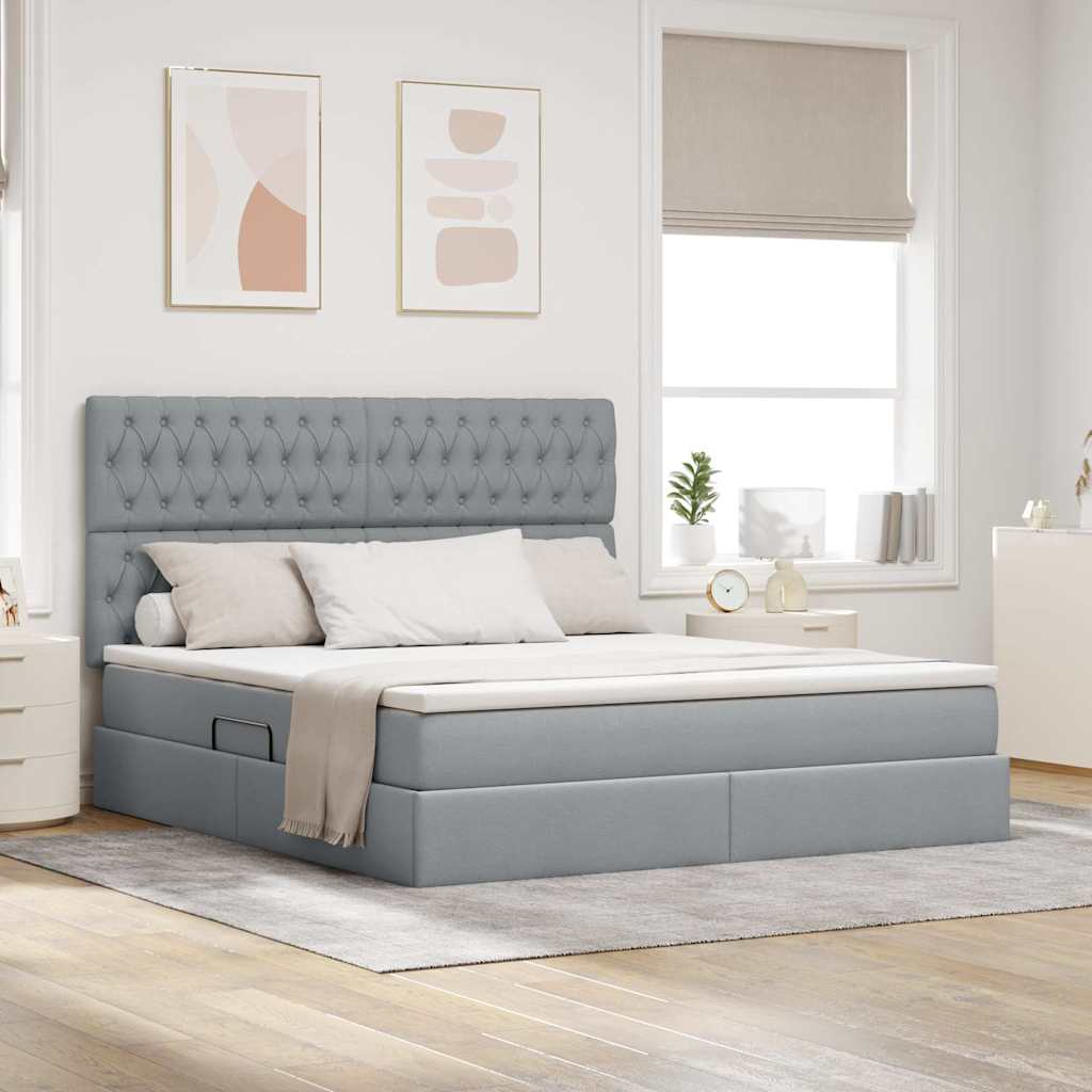Opbergbed met LED met matras Lichtgrijs 180 x 200 cm Polyester – afbeelding 1