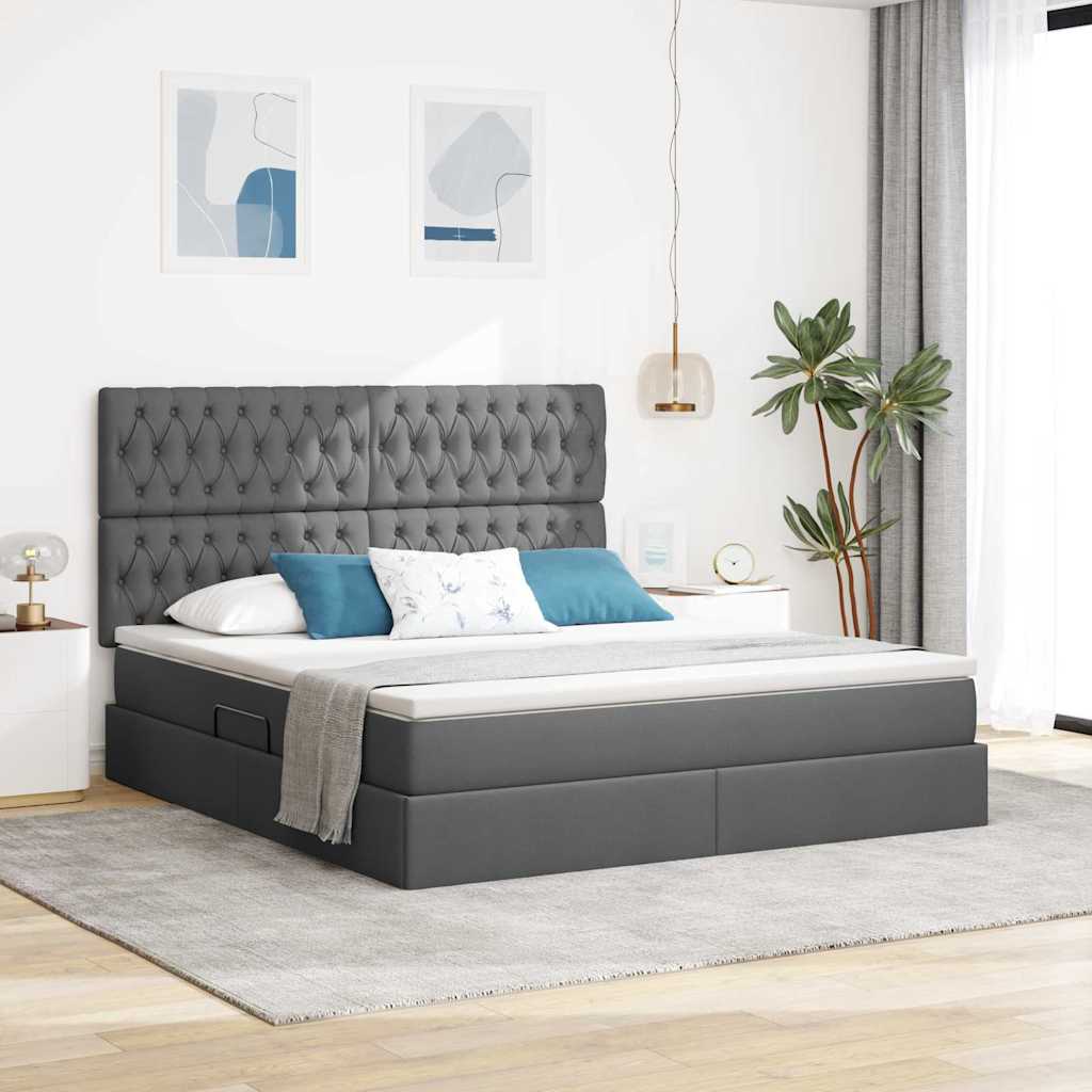 Opbergbed met LED met matras Donkergrijs 180 x 200 cm Polyester