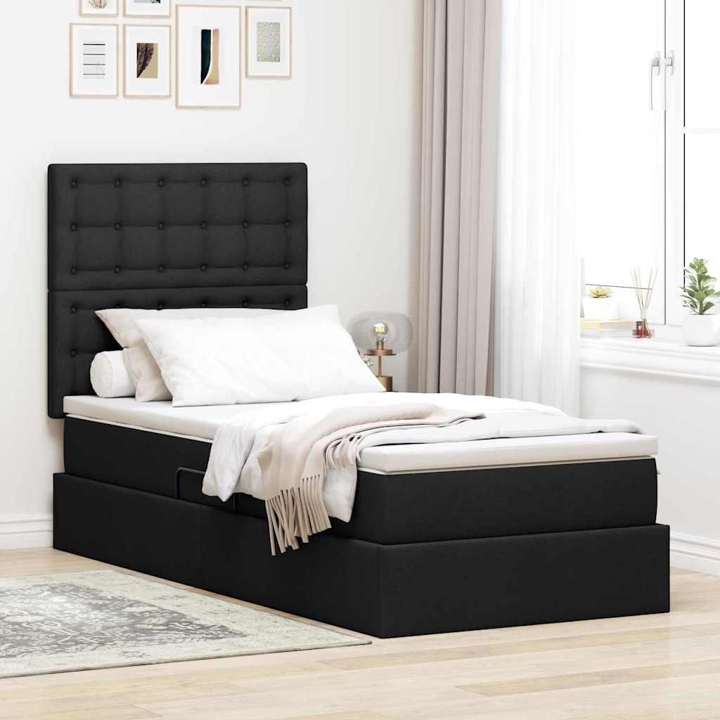 Opbergbed met LED met matras Zwart 90 x 190 cm Polyester