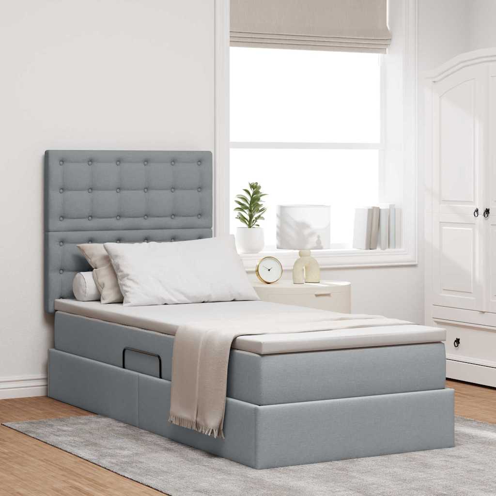 Opbergbed met LED met matras Lichtgrijs 90 x 200 cm Polyester – afbeelding 1