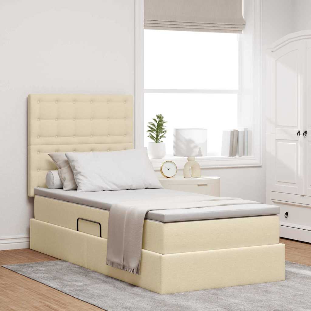 Opbergbed met LED met matras Crème 90 x 200 cm Polyester – afbeelding 1