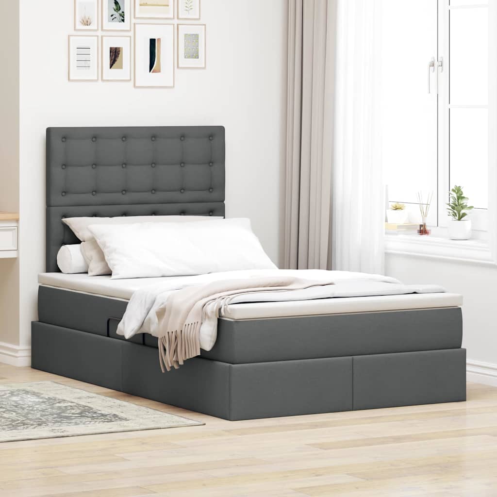 Opbergbed met LED met matras Donkergrijs 120 x 200 cm Polyester – afbeelding 1