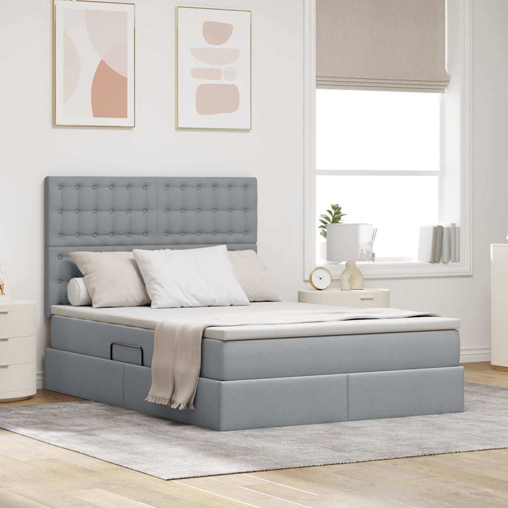Opbergbed met LED met matras Lichtgrijs 140 x 190 cm Polyester – afbeelding 1