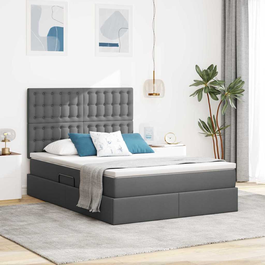 Opbergbed met LED met matras Donkergrijs 140 x 190 cm Polyester – afbeelding 1