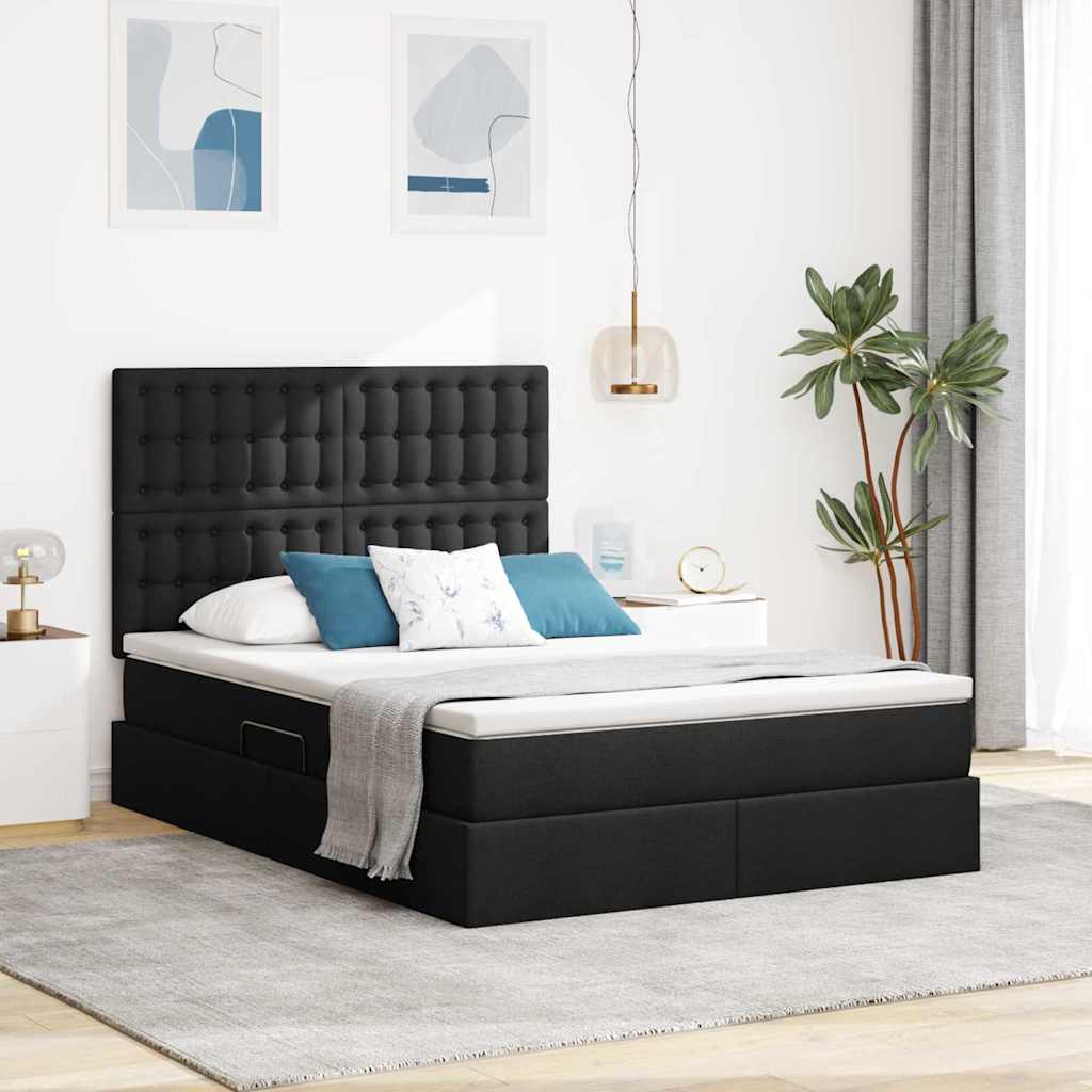 Opbergbed met LED met matras Zwart 140 x 200 cm Polyester – afbeelding 1