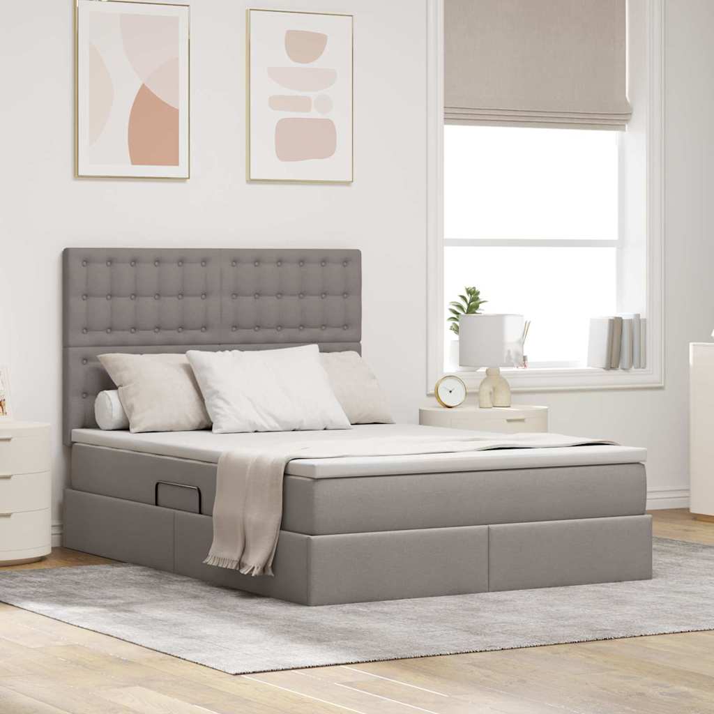 Opbergbed met LED met matras Taupe 140 x 200 cm Polyester – afbeelding 1