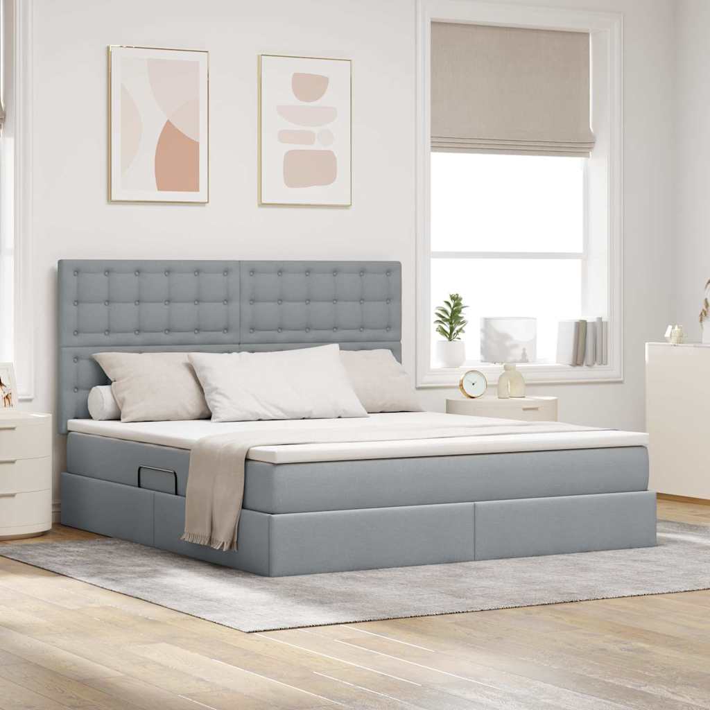 Opbergbed met LED met matras Lichtgrijs 160 x 200 cm Polyester – afbeelding 1