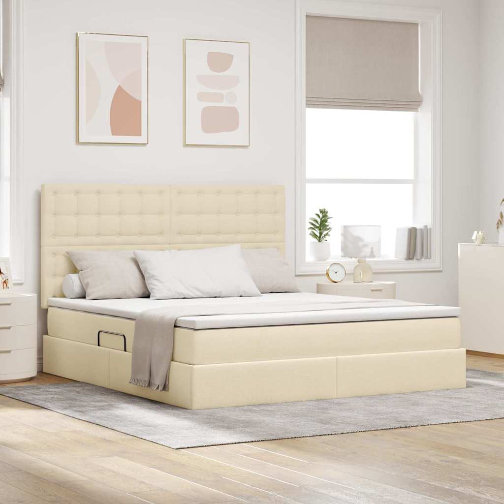 Opbergbed met LED met matras Crème 160 x 200 cm Polyester – afbeelding 1