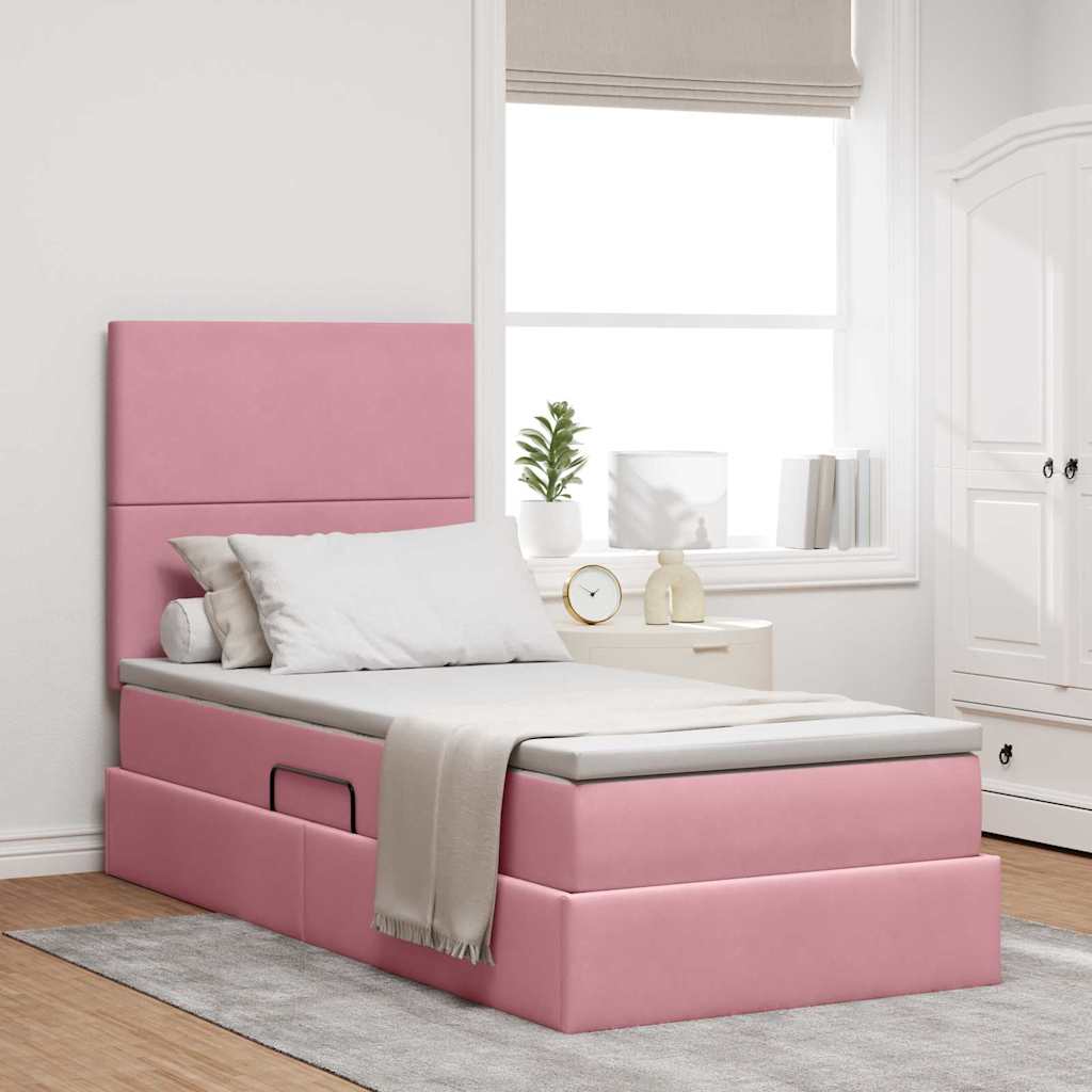 Opbergbed met LED met matras met LED Roze 90 x 200 cm Fluweel – afbeelding 1