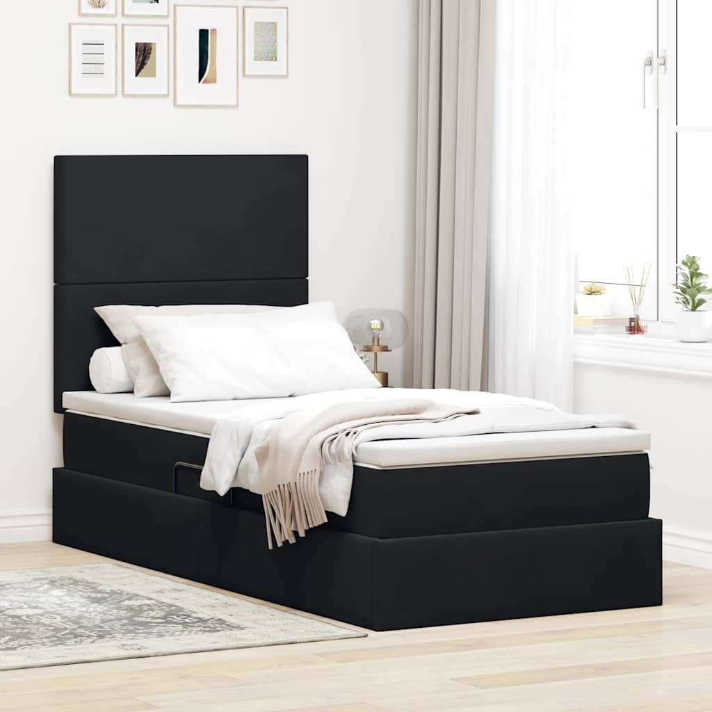 Opbergbed met LED met matras met LED Zwart 100 x 200 cm Fluweel – afbeelding 1
