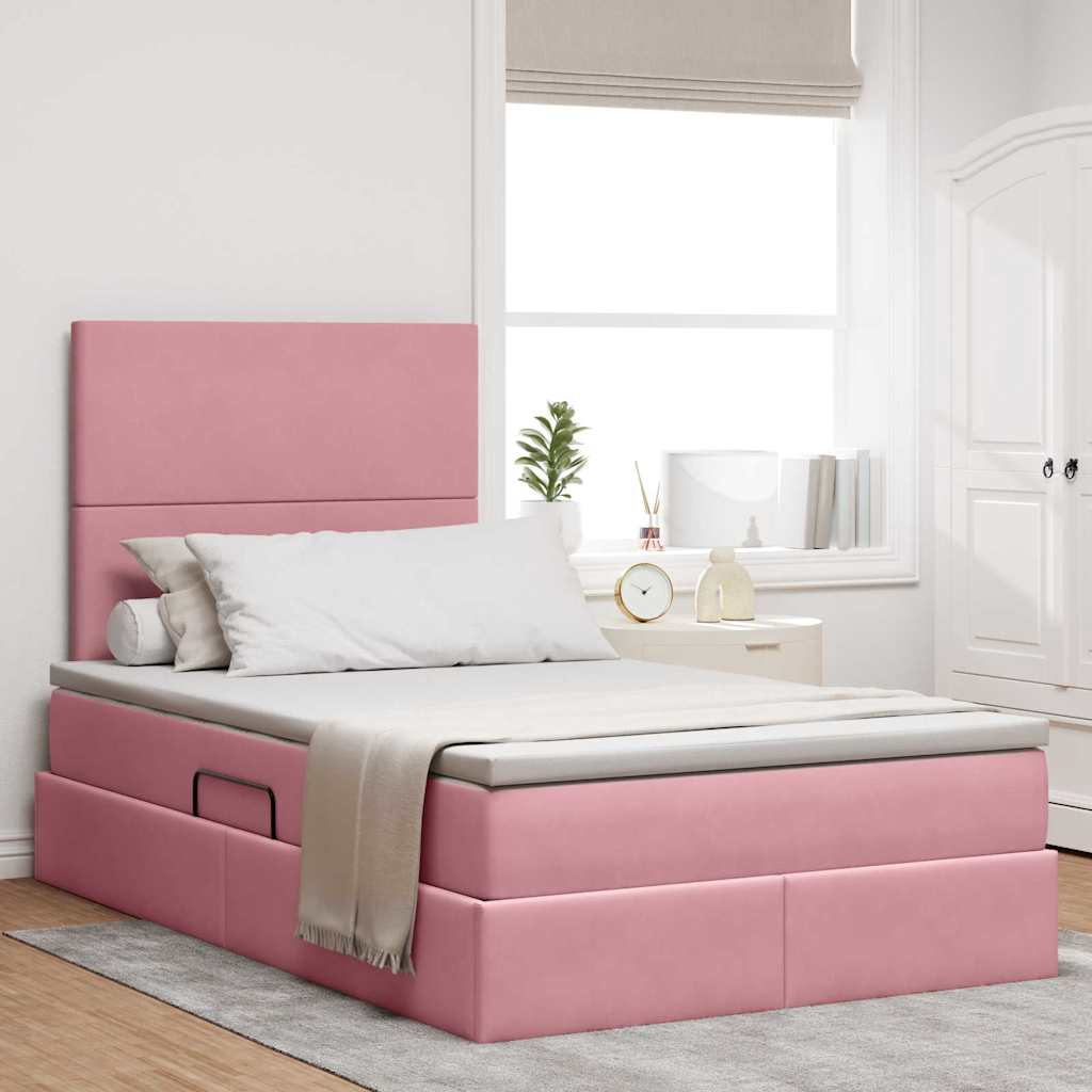 LED Opslagbed met Matras Roze 120 x 190 cm Fluweel – afbeelding 1