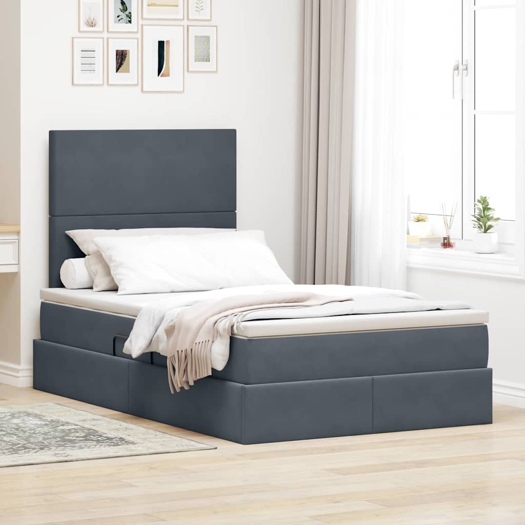 Opbergbed met LED met matras Donkergrijs 120 x 200 cm Fluweel – afbeelding 1