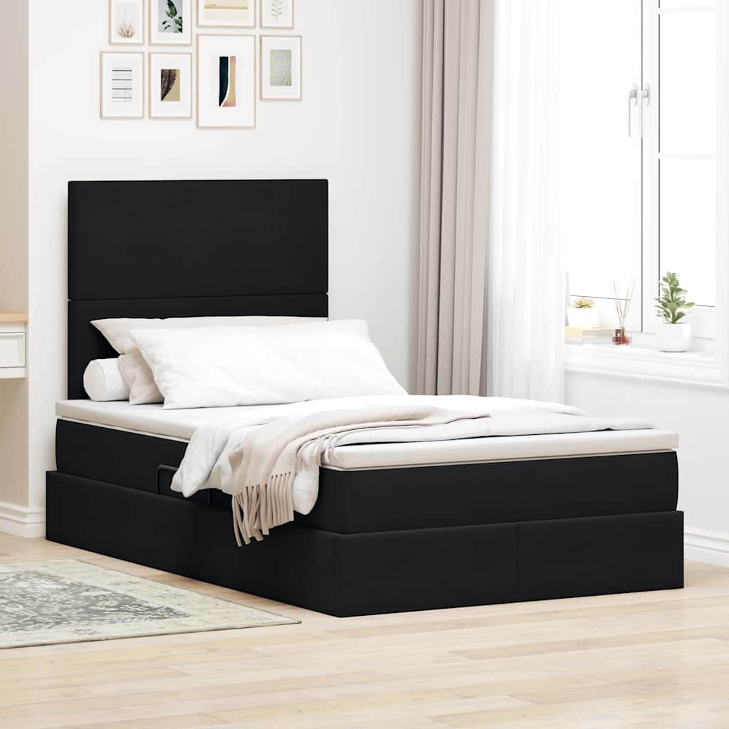 Opbergbed met LED met matras met LED Zwart 120 x 200 cm Fluweel – afbeelding 1