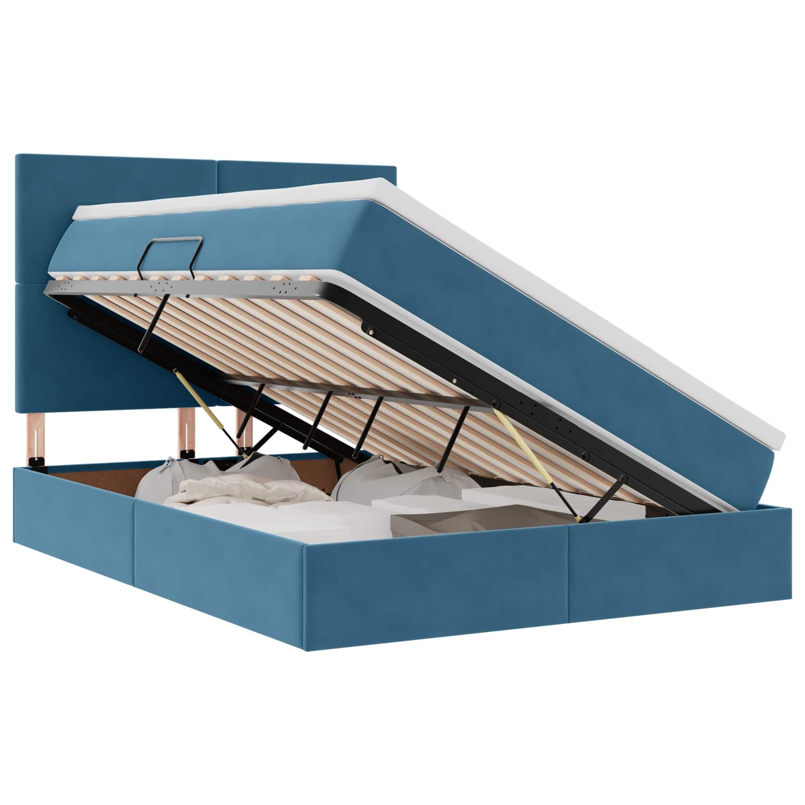 LED Opslagbed met Matras Donkerblauw 140 x 190 cm Fluweel – afbeelding 2