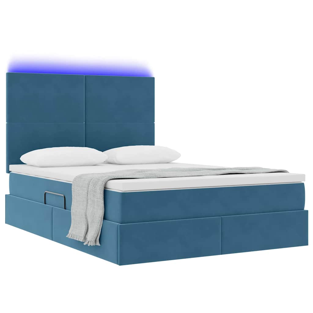 LED Opslagbed met Matras Donkerblauw 140 x 190 cm Fluweel – afbeelding 3