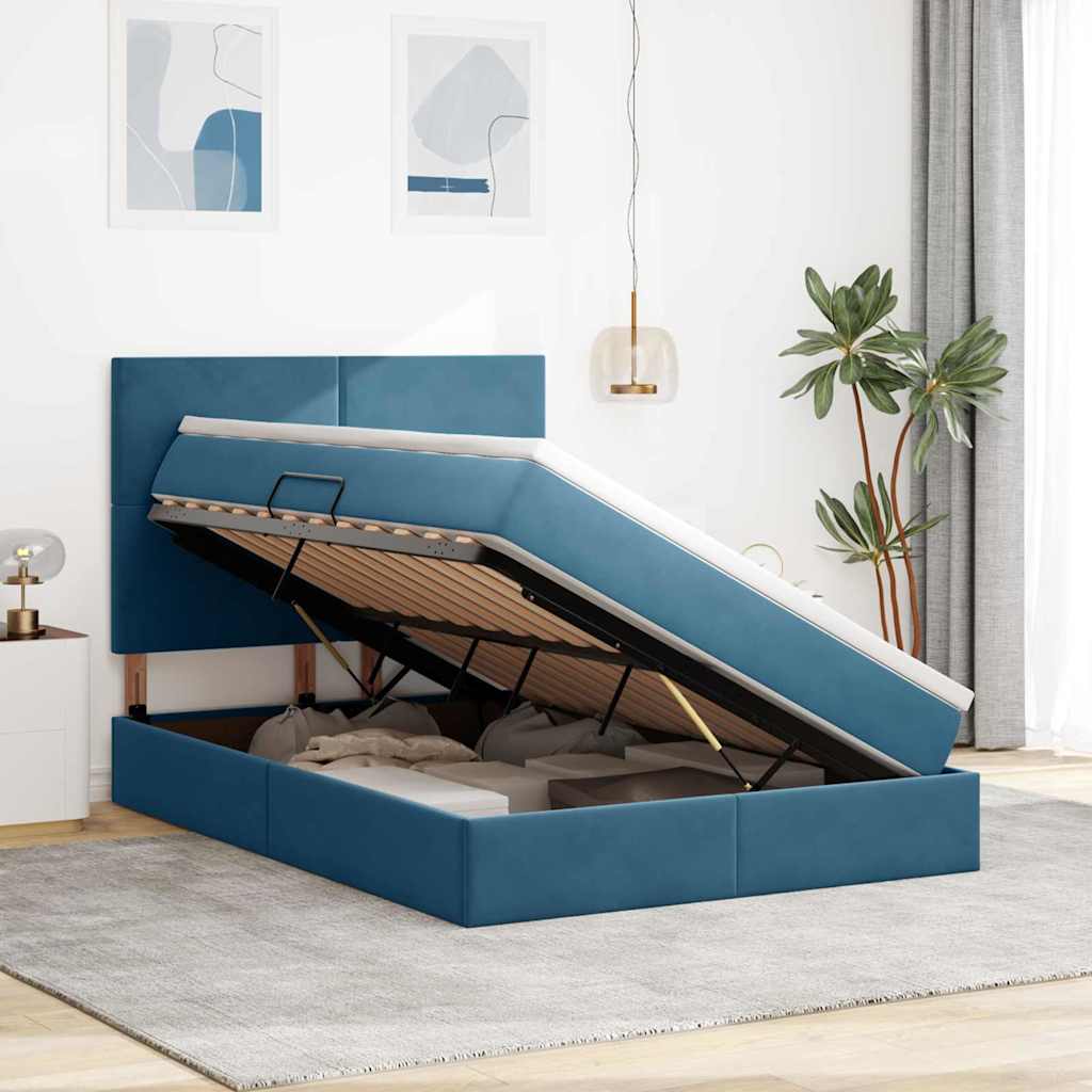 LED Opslagbed met Matras Donkerblauw 140 x 190 cm Fluweel – afbeelding 4