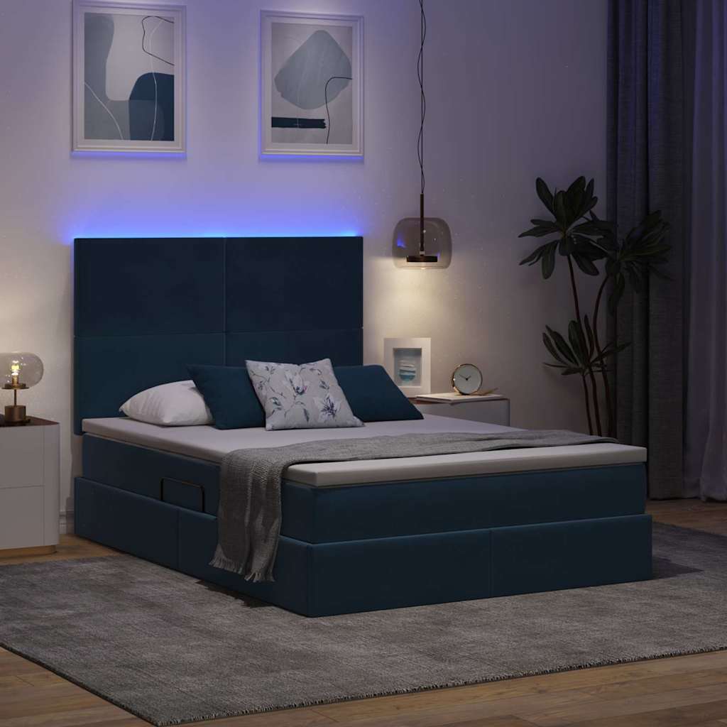 LED Opslagbed met Matras Donkerblauw 140 x 190 cm Fluweel – afbeelding 5