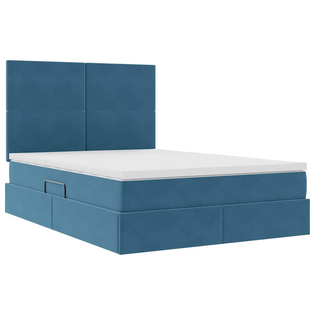 LED Opslagbed met Matras Donkerblauw 140 x 190 cm Fluweel – afbeelding 6