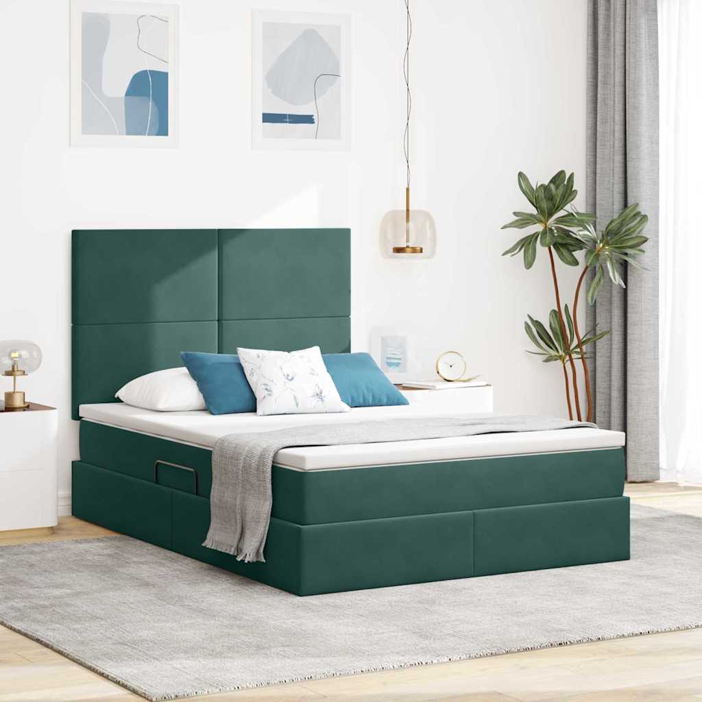 Opbergbed met LED met matras Donkergroen 140 x 200 cm Fluweel – afbeelding 1