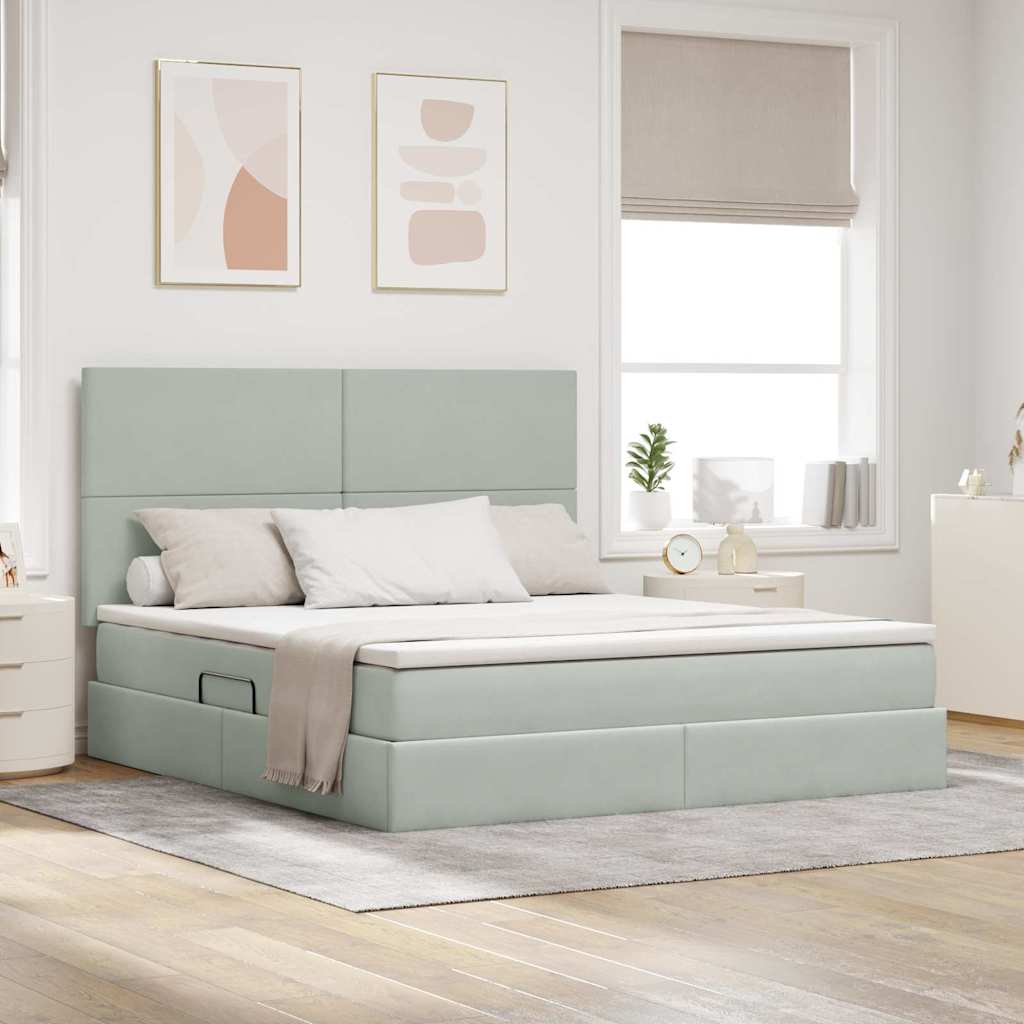 Opbergbed met LED met matras Lichtgrijs 160 x 200 cm Fluweel – afbeelding 1