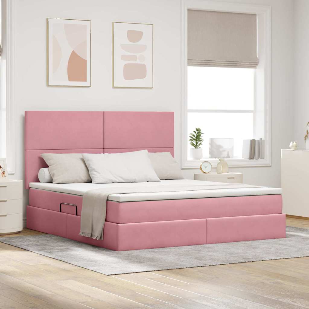 Opbergbed met LED met matras met LED Roze 180 x 200 cm Fluweel – afbeelding 1