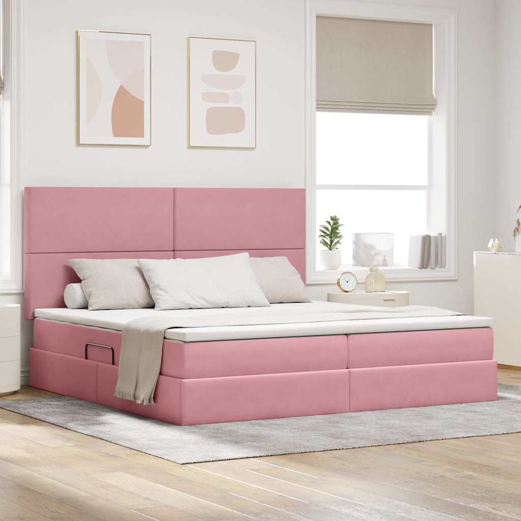 Opbergbed met LED met matras met LED Roze 200 x 200 cm Fluweel – afbeelding 1