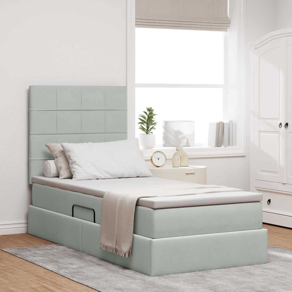 Opbergbed met LED met matras Lichtgrijs 100 x 200 cm Fluweel – afbeelding 1