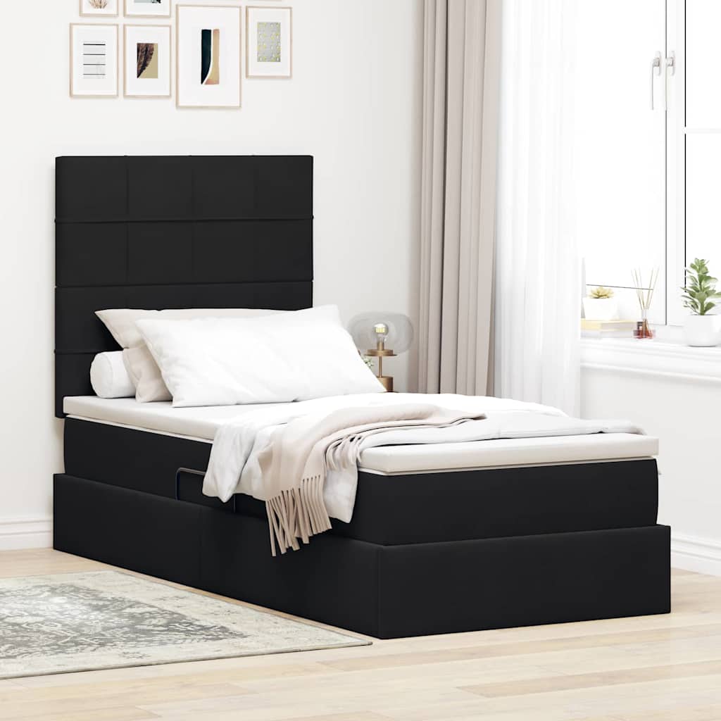 Opbergbed met LED met matras met LED Zwart 100 x 200 cm Fluweel – afbeelding 1