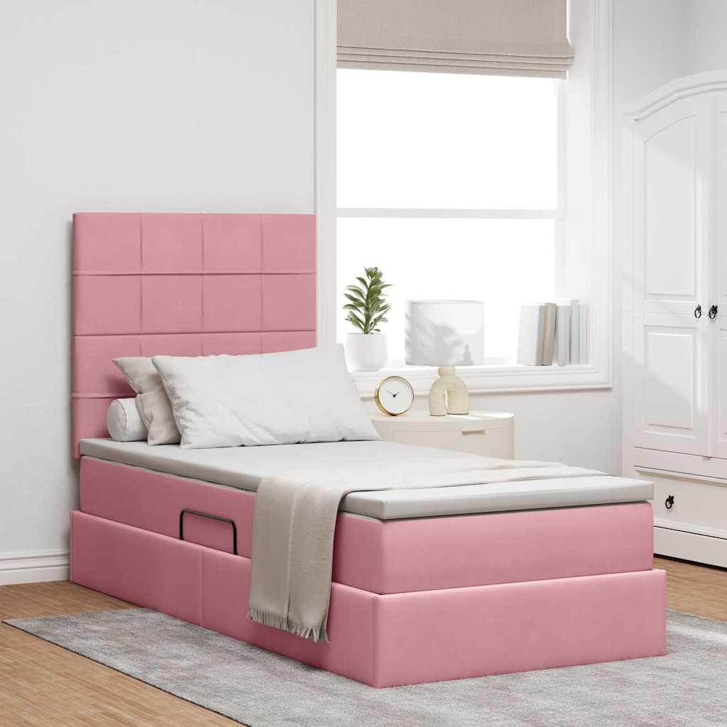 Opbergbed met LED met matras met LED Roze 100 x 200 cm Fluweel – afbeelding 1