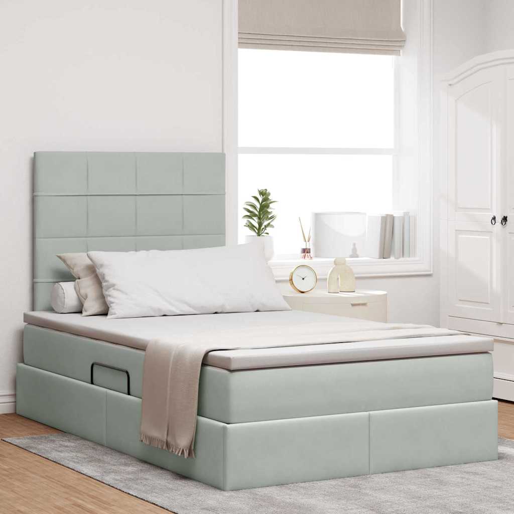 Opbergbed met LED met matras Lichtgrijs 120 x 200 cm Fluweel – afbeelding 1