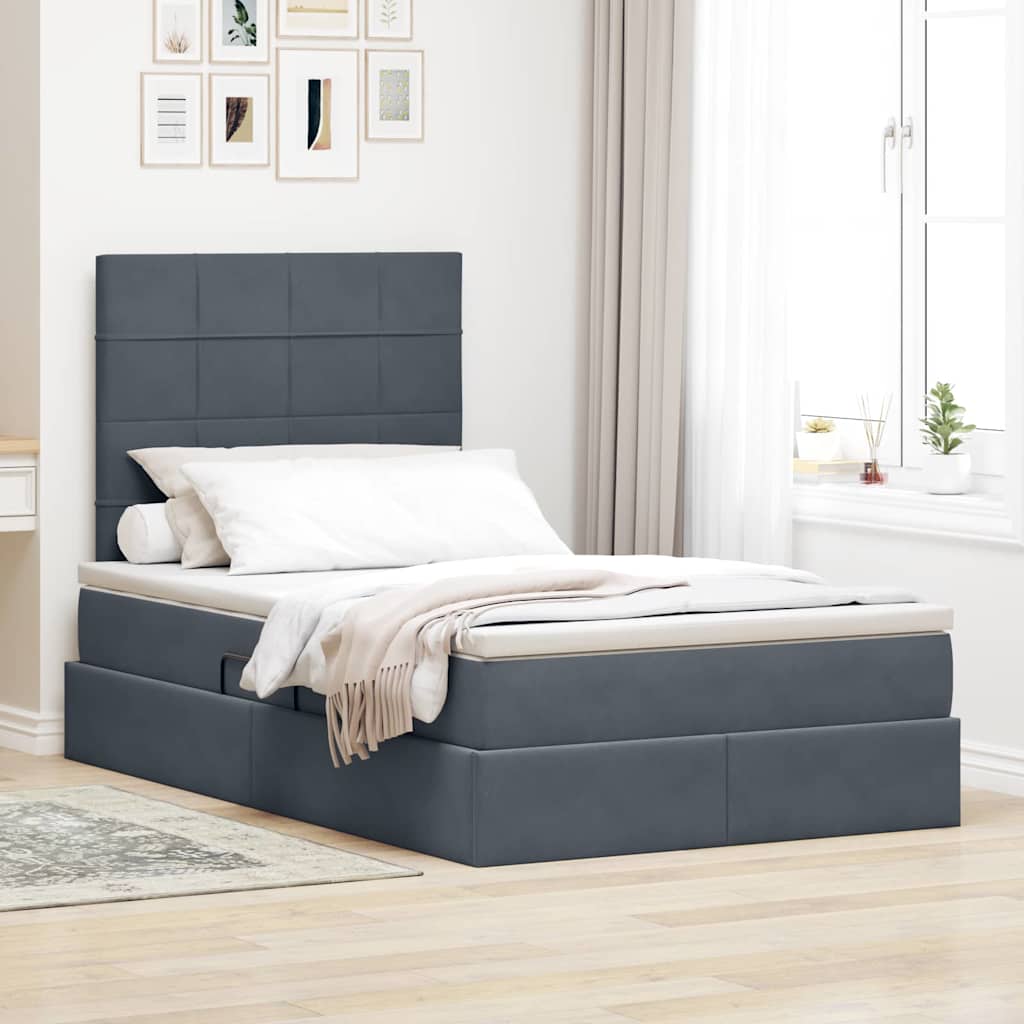 Opbergbed met LED met matras Donkergrijs 120 x 200 cm Fluweel – afbeelding 1