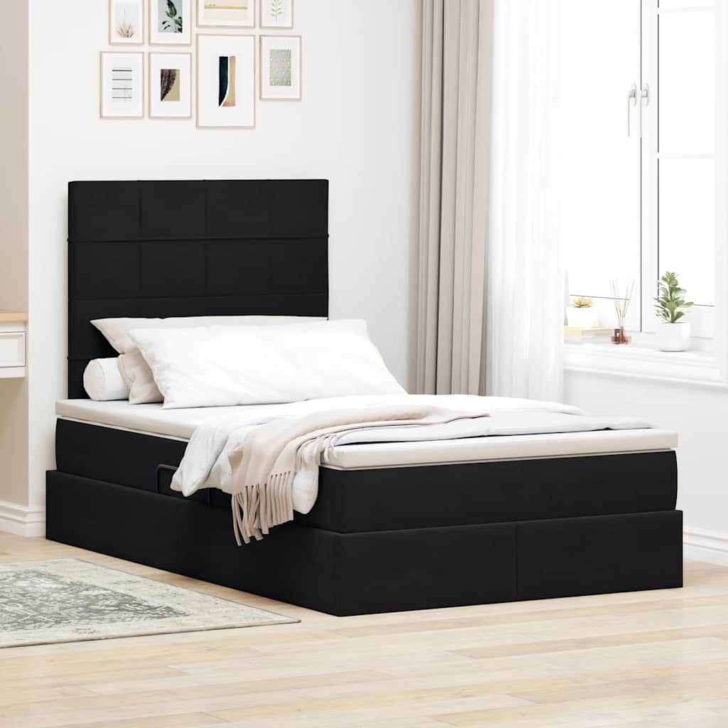 Opbergbed met LED met matras met LED Zwart 120 x 200 cm Fluweel – afbeelding 1