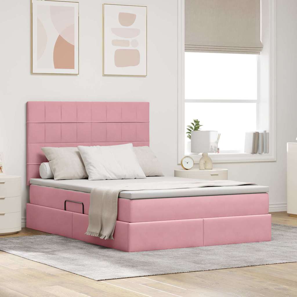 Opbergbed met LED met matras met LED Roze 140 x 190 cm Fluweel – afbeelding 1