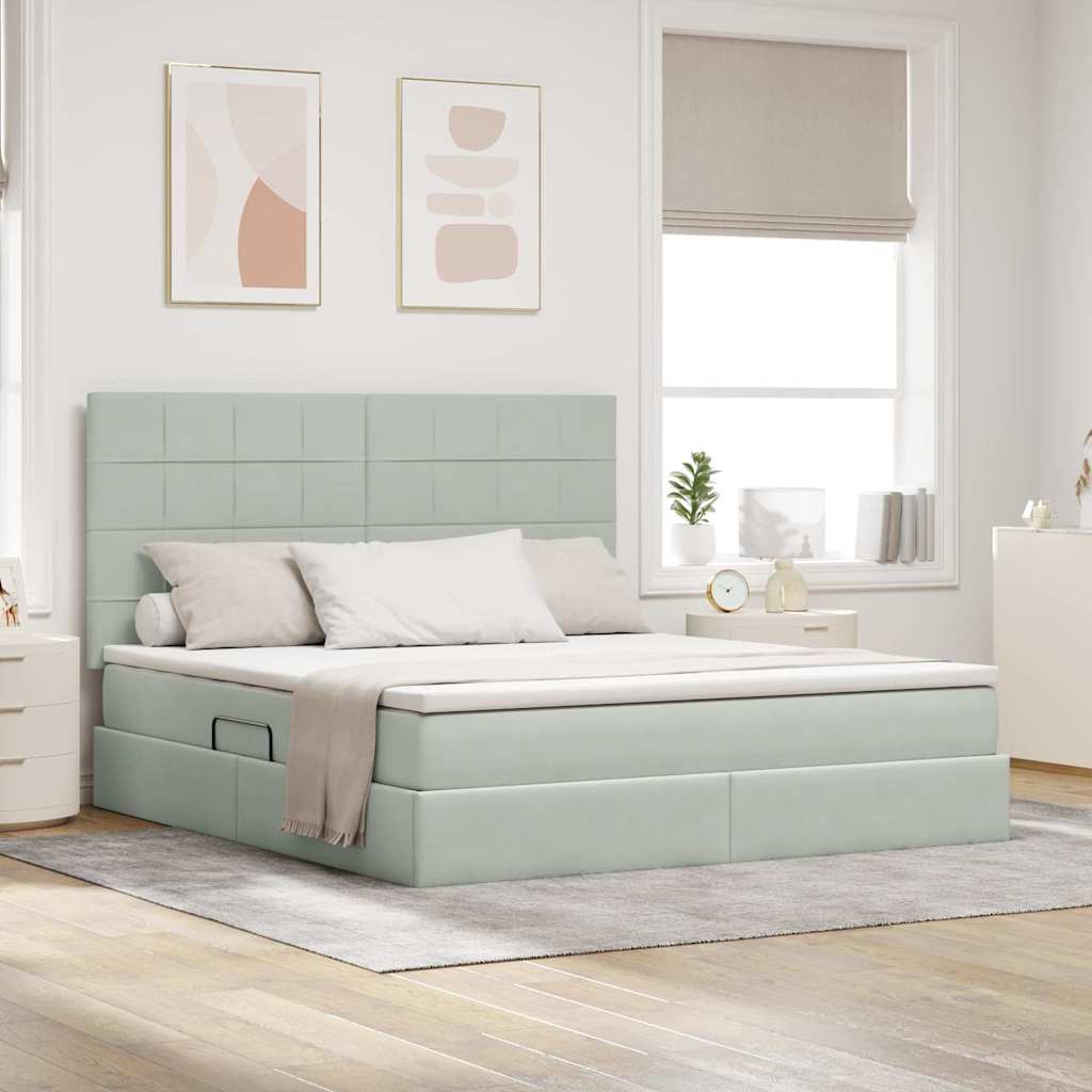 Opbergbed met LED met matras Lichtgrijs 160 x 200 cm Fluweel – afbeelding 1