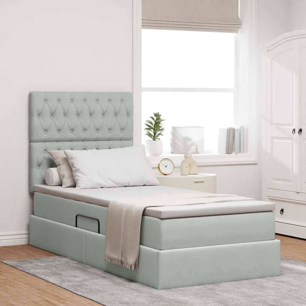 Opbergbed met LED met matras Lichtgrijs 90 x 190 cm Fluweel