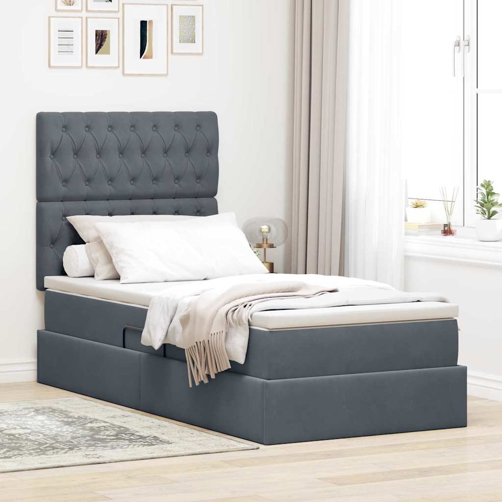 Opbergbed met LED met matras Donkergrijs 100 x 200 cm Fluweel – afbeelding 1