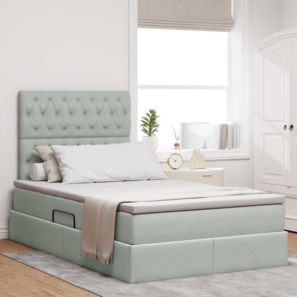 Opbergbed met LED met matras Lichtgrijs 120 x 200 cm Fluweel – afbeelding 1