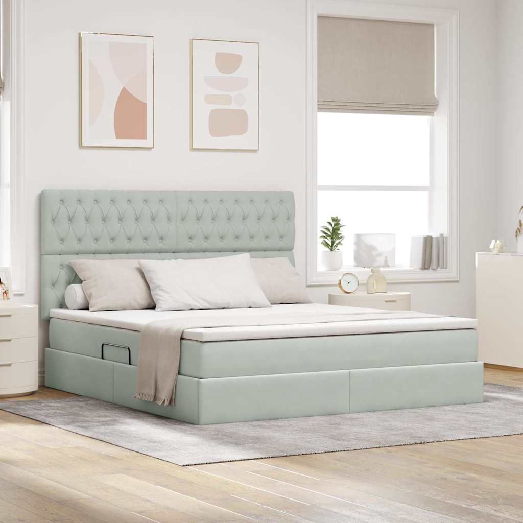 Opbergbed met LED met matras Lichtgrijs 160 x 200 cm Fluweel – afbeelding 1