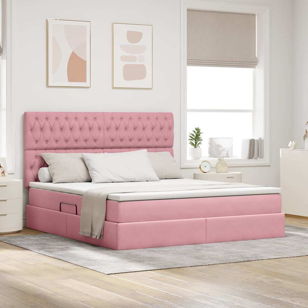Opbergbed met LED met matras met LED Roze 180 x 200 cm Fluweel – afbeelding 1
